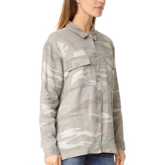 Rails Everett Camo Linen Blend Button Up Shirt Shacket Large - Picture 2 of 10